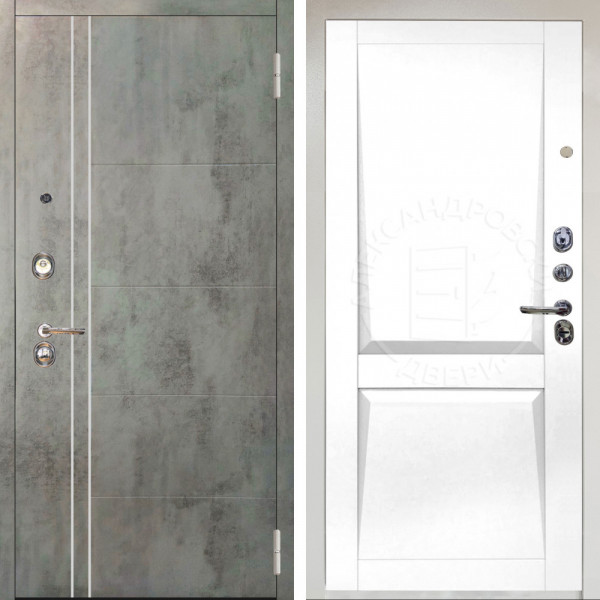 Входная дверь Аргус ЛЮКС 3К Снежно-белый Лофт Темный бетон + Ариана Белая эмаль