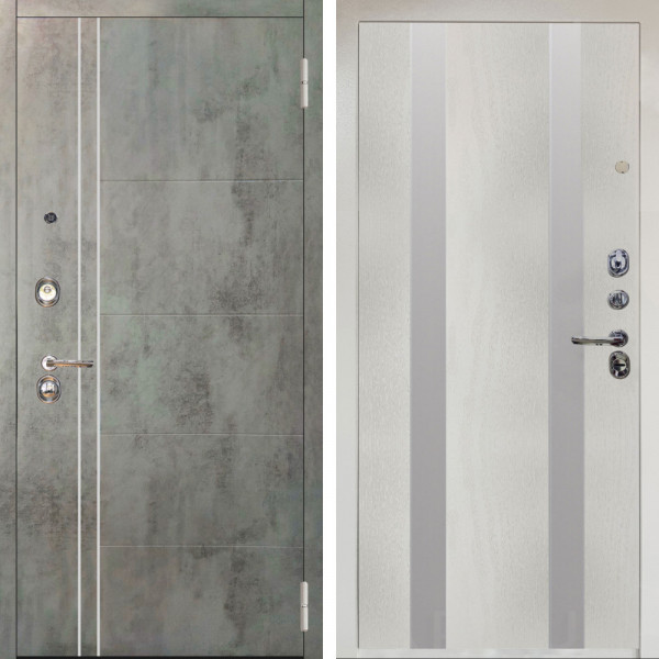 Входная дверь Аргус ЛЮКС 3К Снежно-белый Лофт Темный бетон + Дуэт Белое дерево вставки Изабель