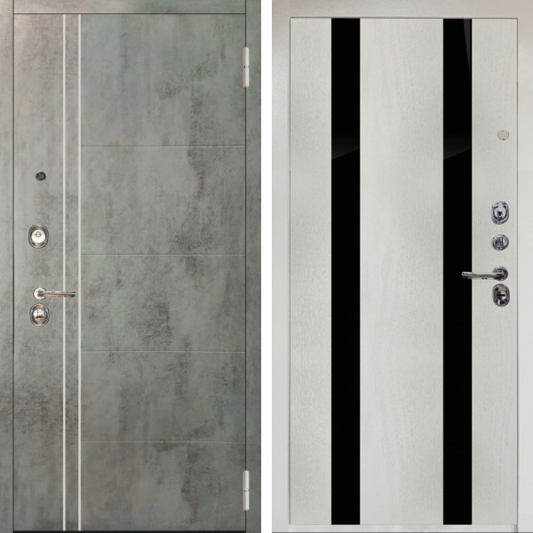 Входная дверь Аргус ЛЮКС 3К Снежно-белый Лофт Темный бетон + Дуэт Белое дерево вставки кензо