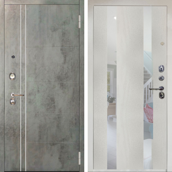 Входная дверь Аргус ЛЮКС 3К Снежно-белый Лофт Темный бетон + Дуэт Белое дерево вставки Николь