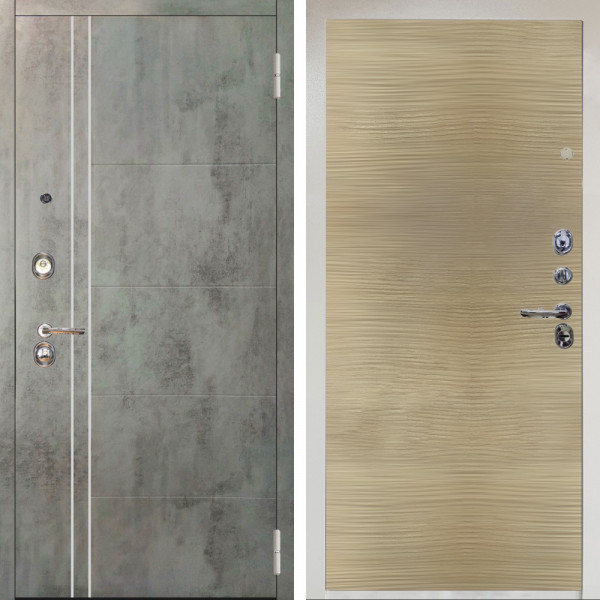 Входная дверь Аргус ЛЮКС 3К Снежно-белый Лофт Темный бетон + Элегант Дорс светлый горизонт