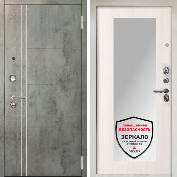 Входная дверь Аргус ЛЮКС 3К Снежно-белый Лофт Темный бетон + Милли Ларче светлый