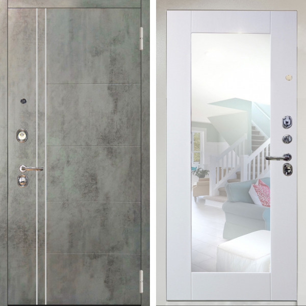 Входная дверь Аргус ЛЮКС 3К Снежно-белый Лофт Темный бетон + Милли Роял вуд белый