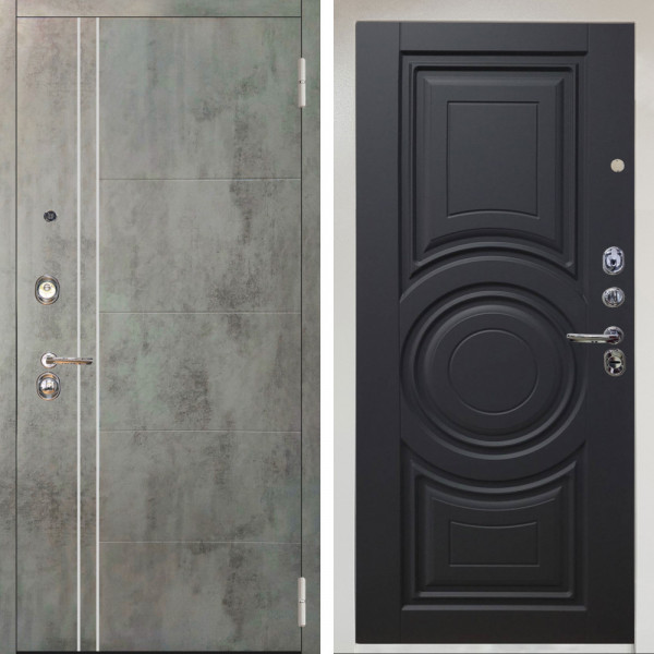 Входная дверь Аргус ЛЮКС 3К Снежно-белый Лофт Темный бетон + Могадиш Черный софт