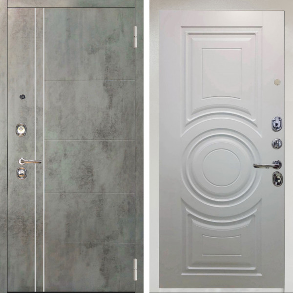 Входная дверь Аргус ЛЮКС 3К Снежно-белый Лофт Темный бетон + Могадиш Софт милк