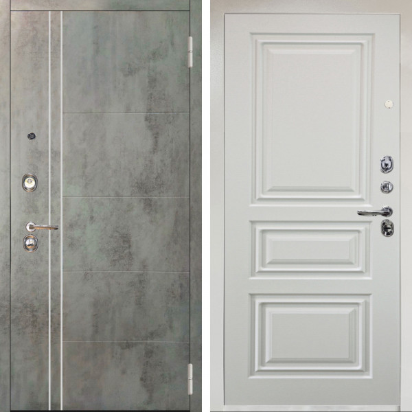 Входная дверь Аргус ЛЮКС 3К Снежно-белый Лофт Темный бетон + Скиф Софт милк