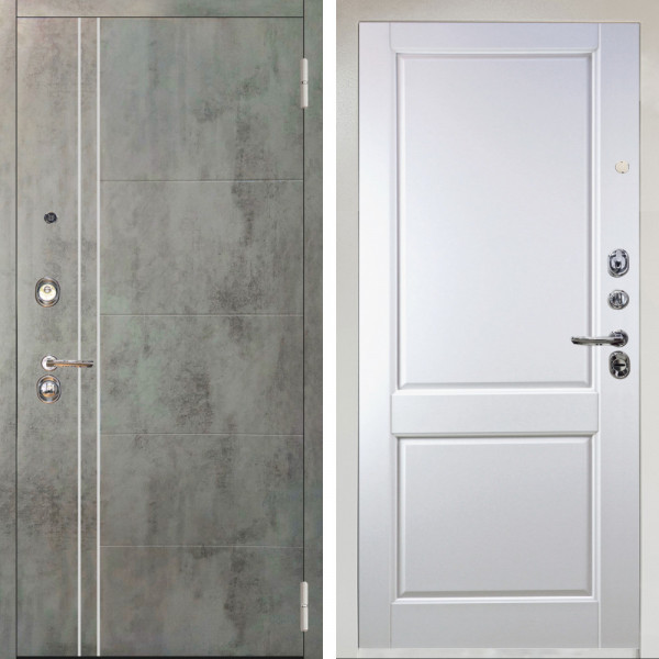 Входная дверь Аргус ЛЮКС 3К Снежно-белый Лофт Темный бетон + Соренто Белая эмаль