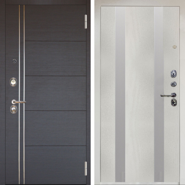 Входная дверь Аргус ЛЮКС 3К Снежно-белый Лофт Венге горизонт + Дуэт Белое дерево вставки Изабель