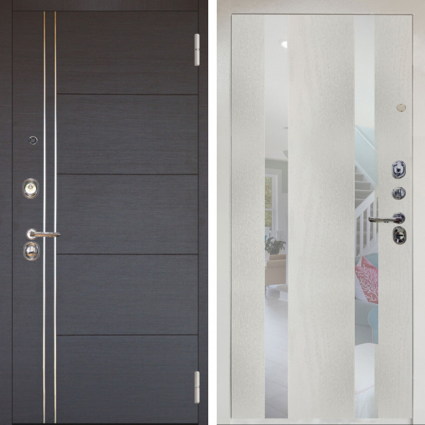 Входная дверь Аргус ЛЮКС 3К Снежно-белый Лофт Венге горизонт + Дуэт Белое дерево вставки Николь