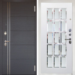 Входная дверь Аргус ЛЮКС 3К Снежно-белый Лофт Венге горизонт + Мэрелин Софт милк с фацетом и пескоструем