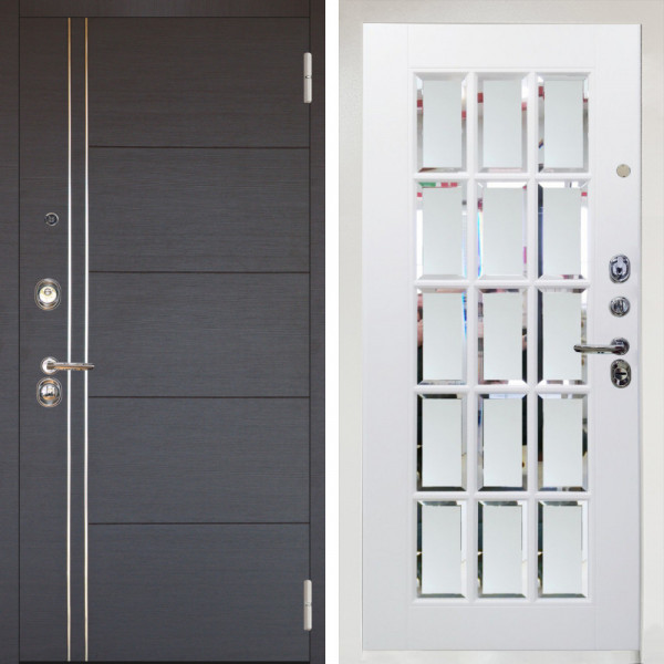 Входная дверь Аргус ЛЮКС 3К Снежно-белый Лофт Венге горизонт + Мэрелин Софт милк с фацетом и пескоструем