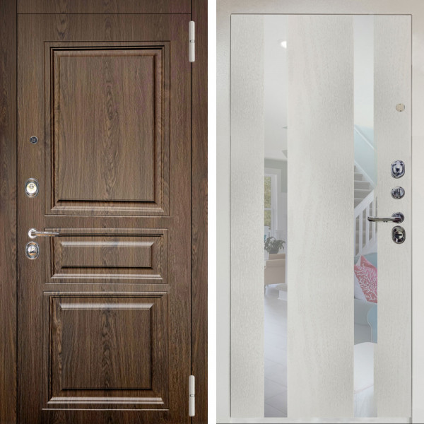 Входная дверь Аргус ЛЮКС 3К Снежно-белый магистр дуб кантри + Дуэт Белое дерево вставки Николь