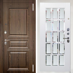 Входная дверь Аргус ЛЮКС 3К Снежно-белый магистр дуб кантри + Мэрелин Софт милк с фацетом и пескоструем