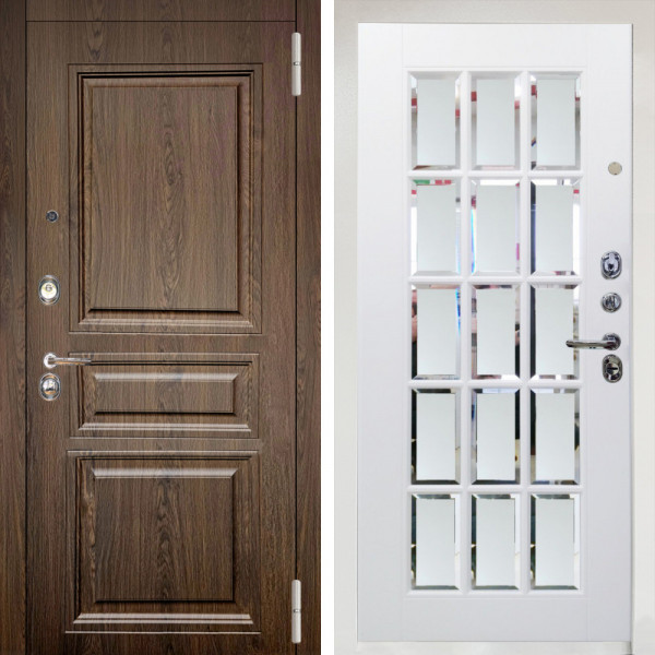 Входная дверь Аргус ЛЮКС 3К Снежно-белый магистр дуб кантри + Мэрелин Софт милк с фацетом и пескоструем