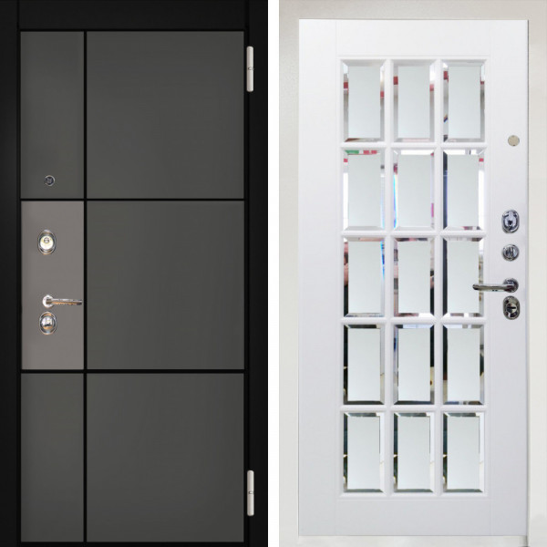 Входная дверь Аргус ЛЮКС 3К Снежно-белый мичиган силк титан силк муссон + Мэрелин Софт милк с фацетом и пескоструем