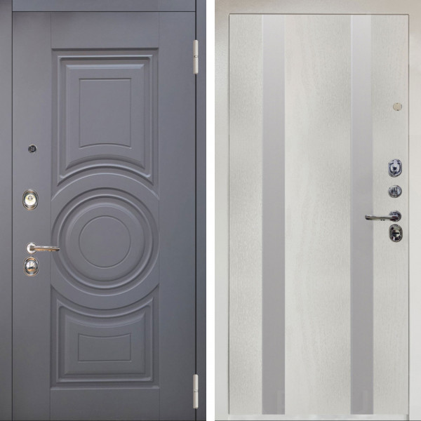 Входная дверь Аргус ЛЮКС 3К Снежно-белый Могадиш Силк флай + Дуэт Белое дерево вставки Изабель