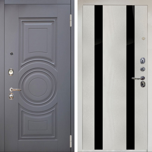 Входная дверь Аргус ЛЮКС 3К Снежно-белый Могадиш Силк флай + Дуэт Белое дерево вставки кензо