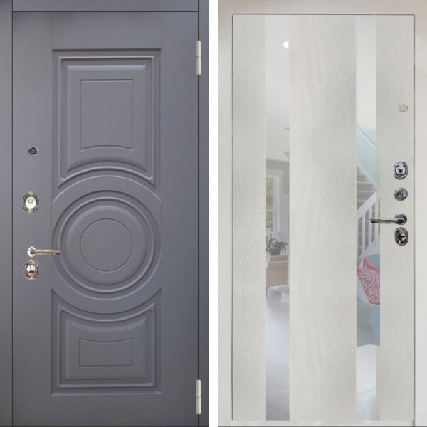 Входная дверь Аргус ЛЮКС 3К Снежно-белый Могадиш Силк флай + Дуэт Белое дерево вставки Николь