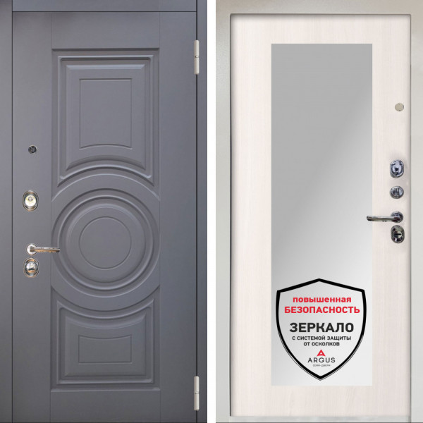 Входная дверь Аргус ЛЮКС 3К Снежно-белый Могадиш Силк флай + Милли Ларче светлый