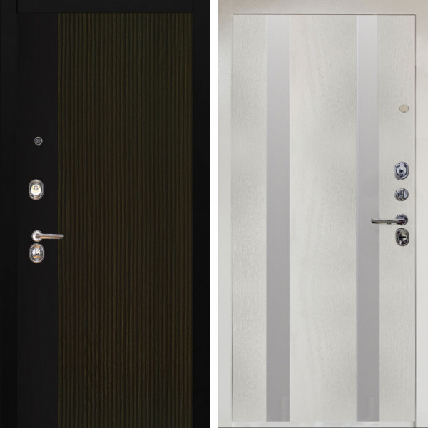 Входная дверь Аргус ЛЮКС 3К Снежно-белый рокси дуб рейка морение + Дуэт Белое дерево вставки Изабель