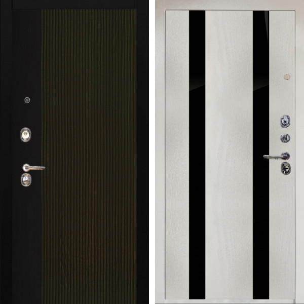 Входная дверь Аргус ЛЮКС 3К Снежно-белый рокси дуб рейка морение + Дуэт Белое дерево вставки кензо