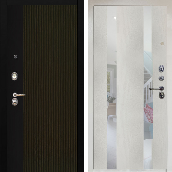 Входная дверь Аргус ЛЮКС 3К Снежно-белый рокси дуб рейка морение + Дуэт Белое дерево вставки Николь