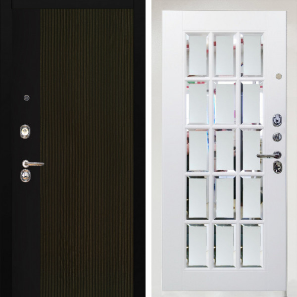 Входная дверь Аргус ЛЮКС 3К Снежно-белый рокси дуб рейка морение + Мэрелин Софт милк с фацетом и пескоструем