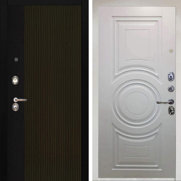 Входная дверь Аргус ЛЮКС 3К Снежно-белый рокси дуб рейка морение + Могадиш Софт милк