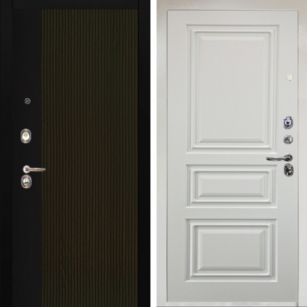 Входная дверь Аргус ЛЮКС 3К Снежно-белый рокси дуб рейка морение + Скиф Софт милк