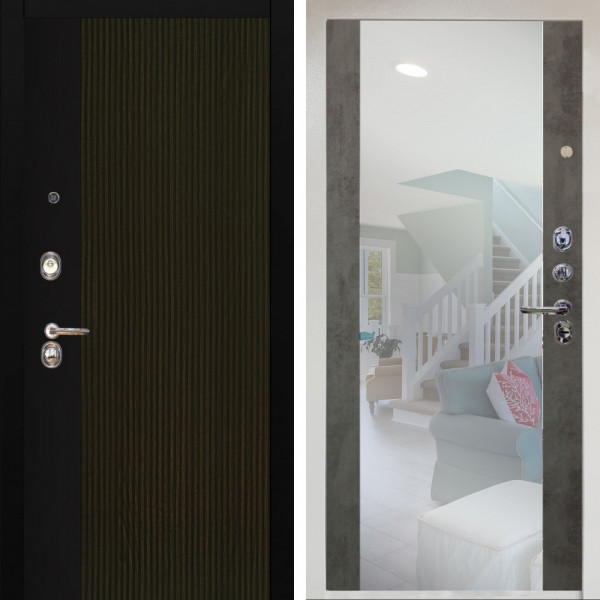 Входная дверь Аргус ЛЮКС 3К Снежно-белый рокси дуб рейка морение + Вояж Светлый бетон