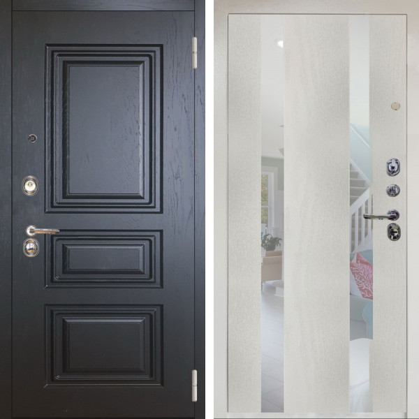 Входная дверь Аргус ЛЮКС 3К Снежно-белый Скиф Горький шоколад + Дуэт Белое дерево вставки Николь