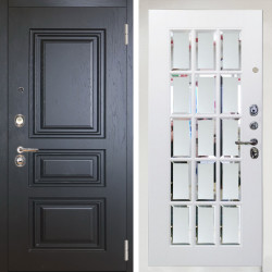 Входная дверь Аргус ЛЮКС 3К Снежно-белый Скиф Горький шоколад + Мэрелин Софт милк с фацетом и пескоструем