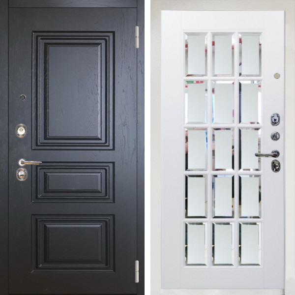 Входная дверь Аргус ЛЮКС 3К Снежно-белый Скиф Горький шоколад + Мэрелин Софт милк с фацетом и пескоструем