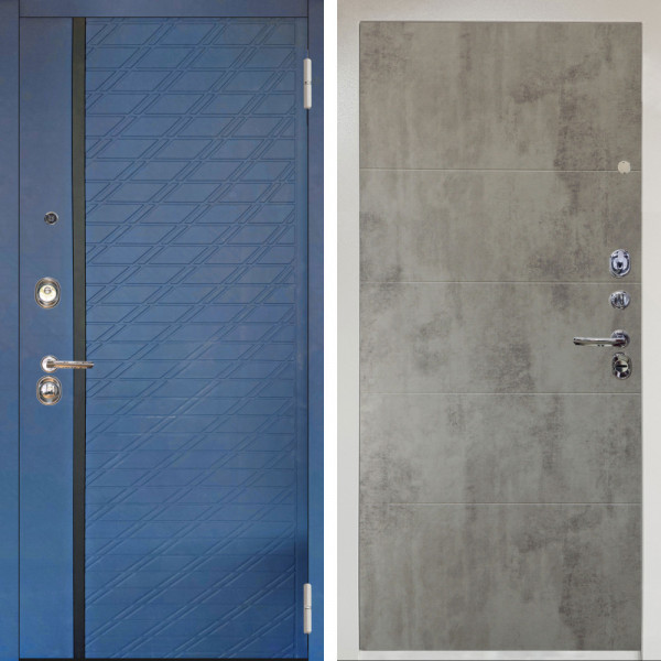 Входная дверь Аргус ЛЮКС 3К Снежно-белый Тори Синий софт + Агат Светлый бетон