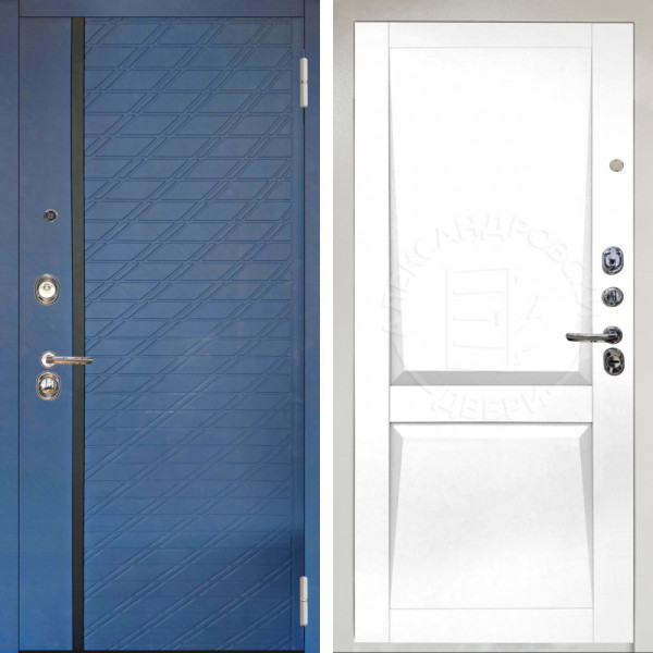 Входная дверь Аргус ЛЮКС 3К Снежно-белый Тори Синий софт + Ариана Белая эмаль