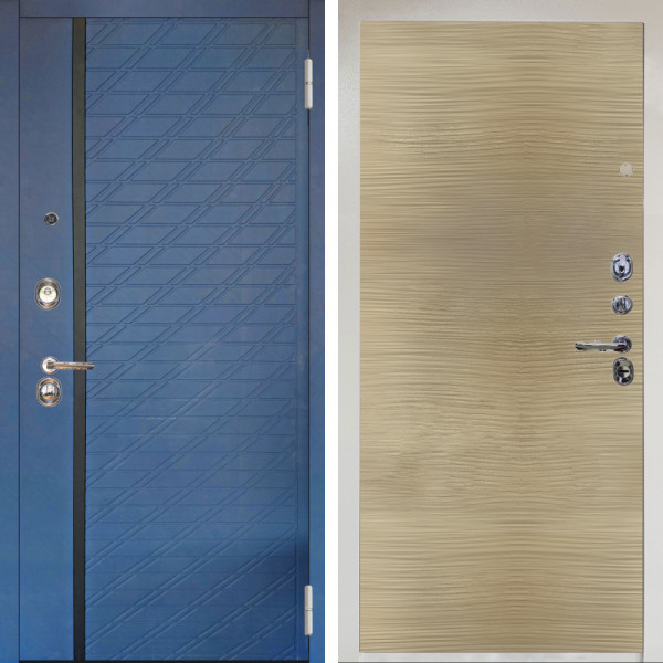 Входная дверь Аргус ЛЮКС 3К Снежно-белый Тори Синий софт + Элегант Дорс светлый горизонт