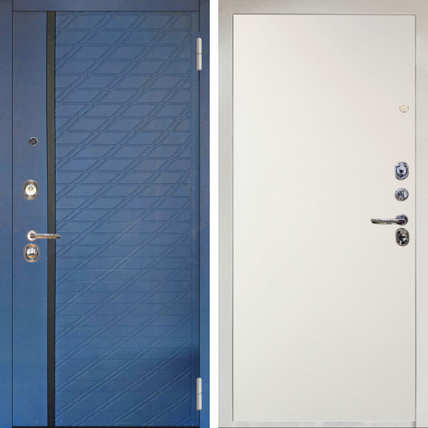 Входная дверь Аргус ЛЮКС 3К Снежно-белый Тори Синий софт + Элегант Софт милк