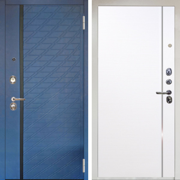 Входная дверь Аргус ЛЮКС 3К Снежно-белый Тори Синий софт + Гауда Роял Вуд Белый