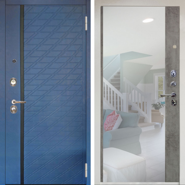 Входная дверь Аргус ЛЮКС 3К Снежно-белый Тори Синий софт + Магнум Светлый бетон