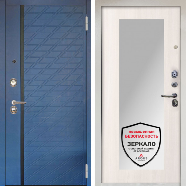 Входная дверь Аргус ЛЮКС 3К Снежно-белый Тори Синий софт + Милли Ларче светлый