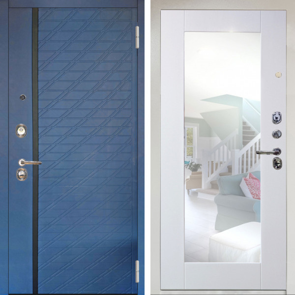 Входная дверь Аргус ЛЮКС 3К Снежно-белый Тори Синий софт + Милли Роял вуд белый