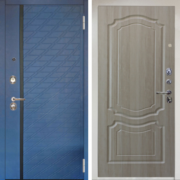 Входная дверь Аргус ЛЮКС 3К Снежно-белый Тори Синий софт + Мишель Ларче светлый