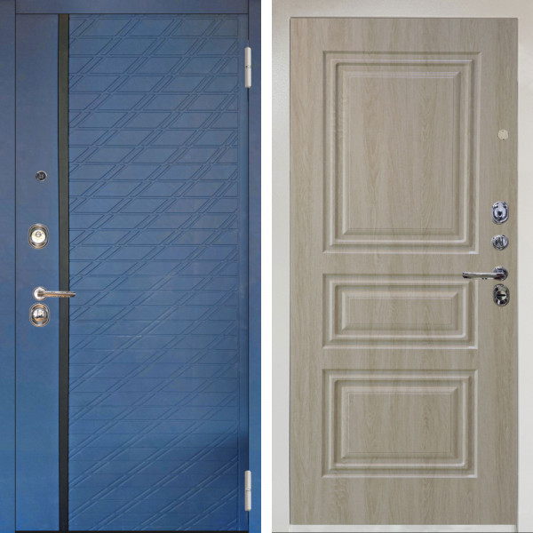 Входная дверь Аргус ЛЮКС 3К Снежно-белый Тори Синий софт + Скиф Дуб филадельфия крем