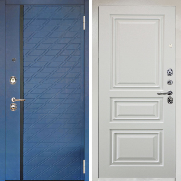 Входная дверь Аргус ЛЮКС 3К Снежно-белый Тори Синий софт + Скиф Софт милк