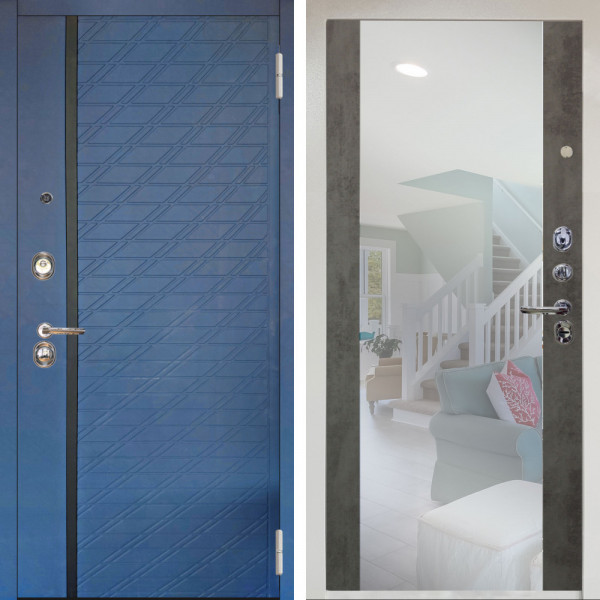 Входная дверь Аргус ЛЮКС 3К Снежно-белый Тори Синий софт + Вояж Светлый бетон