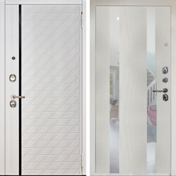 Входная дверь Аргус ЛЮКС 3К Снежно-белый Тори Софт милк + Дуэт Белое дерево вставки Николь