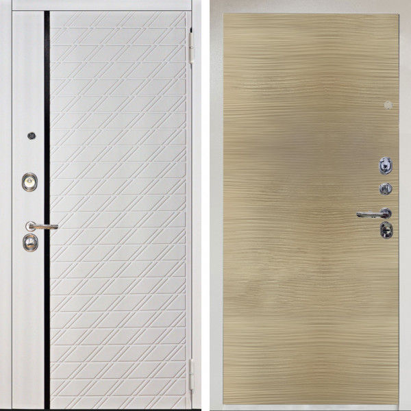 Входная дверь Аргус ЛЮКС 3К Снежно-белый Тори Софт милк + Элегант Дорс светлый горизонт