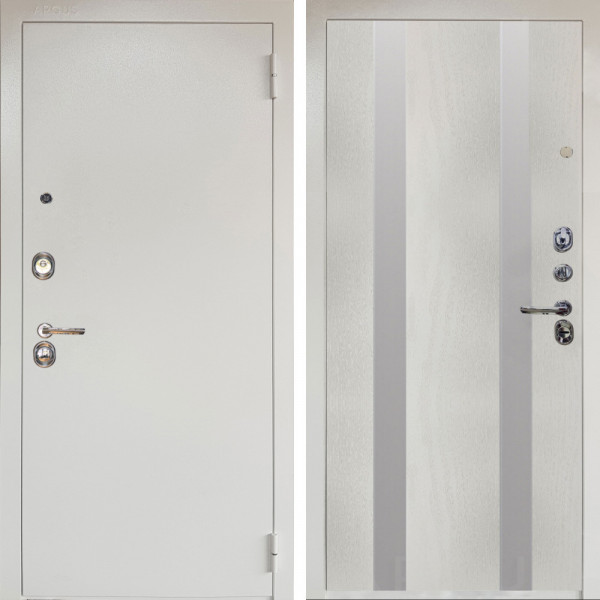 Входная дверь Аргус ЛЮКС 3К Снежно-белый Люкс 3к металл Снежно-белый + Дуэт Белое дерево вставки Изабель