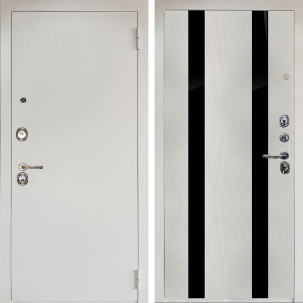 Входная дверь Аргус ЛЮКС 3К Снежно-белый Люкс 3к металл Снежно-белый + Дуэт Белое дерево вставки кензо