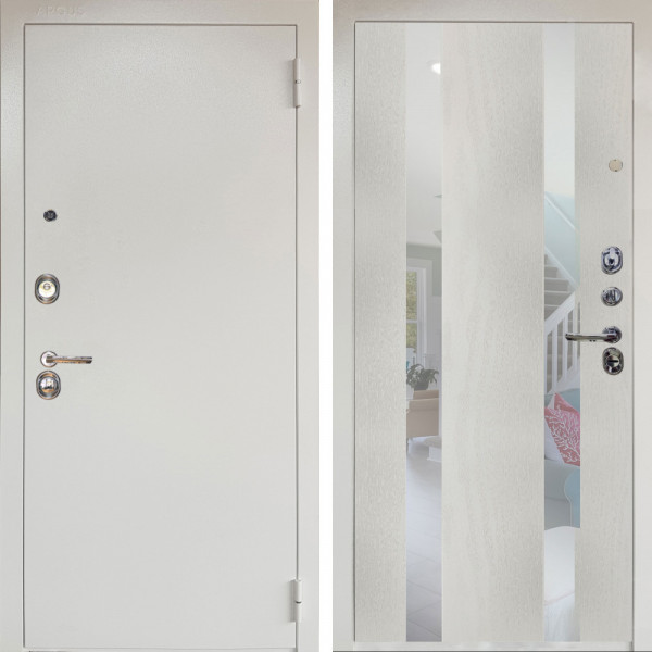 Входная дверь Аргус ЛЮКС 3К Снежно-белый Люкс 3к металл Снежно-белый + Дуэт Белое дерево вставки Николь